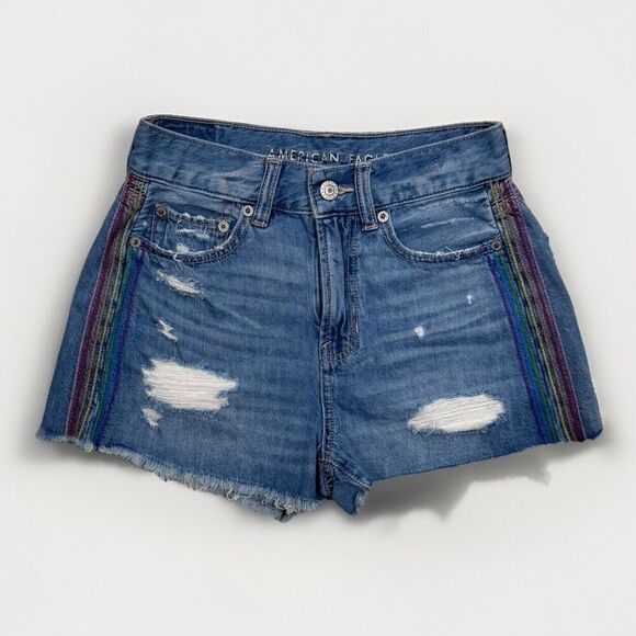 American Eagle Outfitters Pants - American Eagle Shorts Juniors 00 Super Hi Rise Festival Rainbow Measure W24
